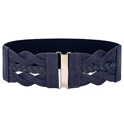 Double Breasted PU Leather Wide Belt with Chain