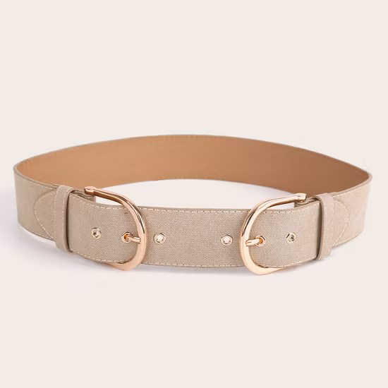 Double Breasted PU Leather Wide Belt with Chain